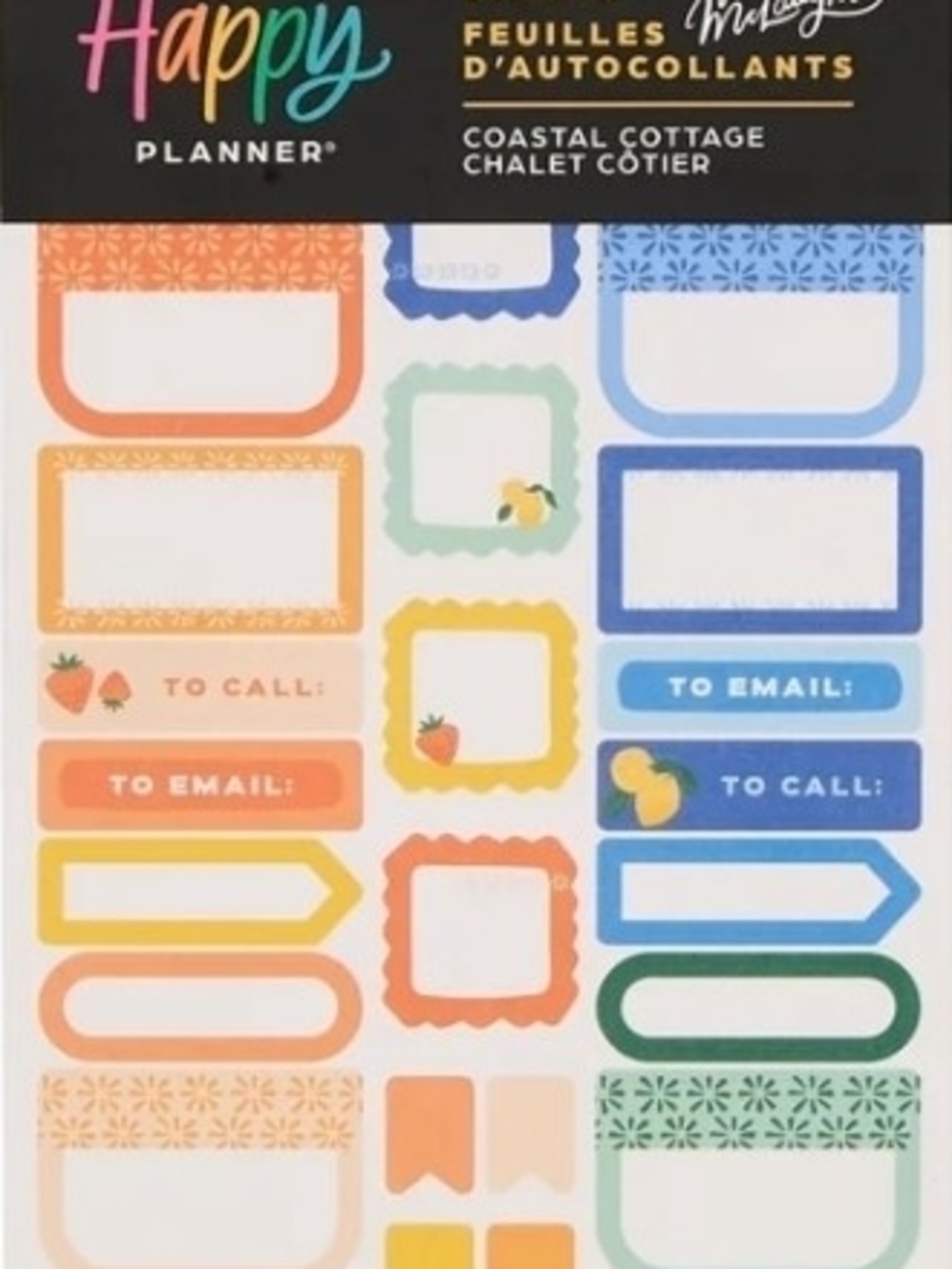 Happy Planner Coastal Cottage Sticker Labels in Coral, Blue, Yellow, Green-NWT!